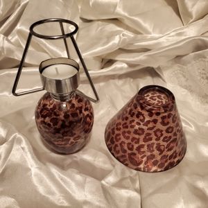 Leopard print glass and metal tea light lamp